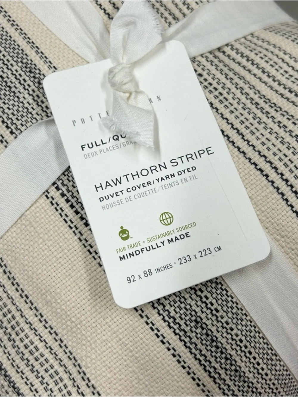 Pottery Barn Hawthorn Striped Full Queen Duvet Cover Bedding Charcoal Gray NWT